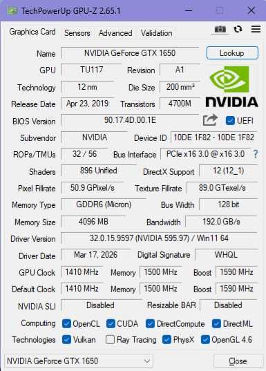 Видеокарта NVIDIA GeForce GTX 1650 4GB