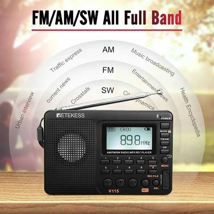 Портативно радио Retekess V115 AM/FM транзистор, MP3 и TF карта