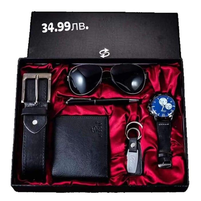 Мъжки комплект съдържащ ключодържател,портмоне,очила химикал часовник
