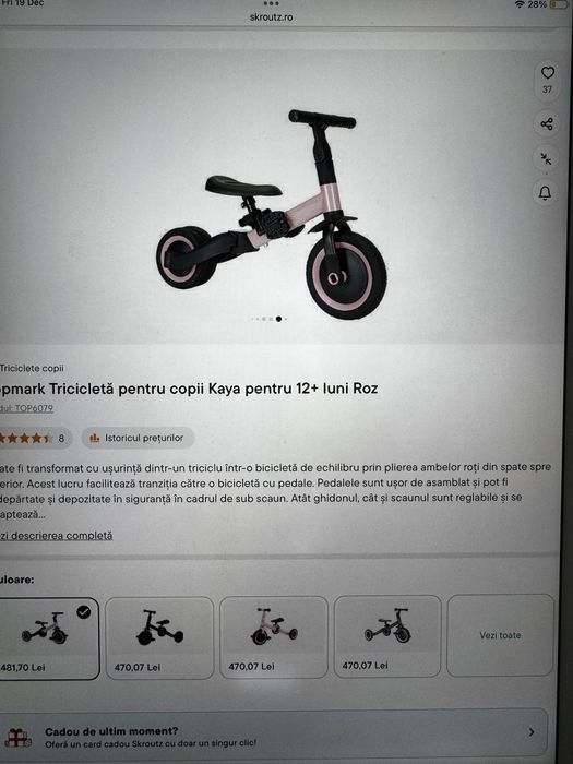 Topmark Tricicletă pentru copii Kaya pentru 12+ luni Roz