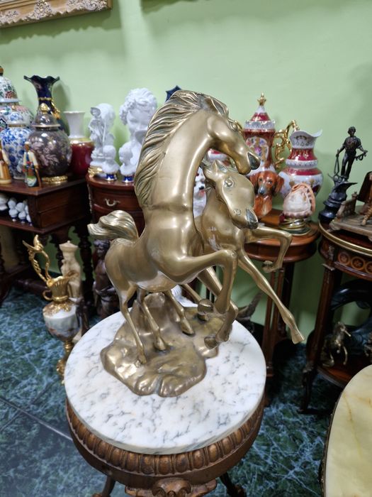 Уникална огромна антикварна английска бронзова фигура композиция