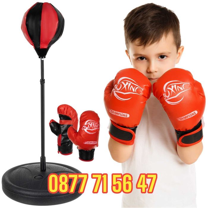 Детска боксова круша на стойка с ръкавици боксов комплект бокс за деца