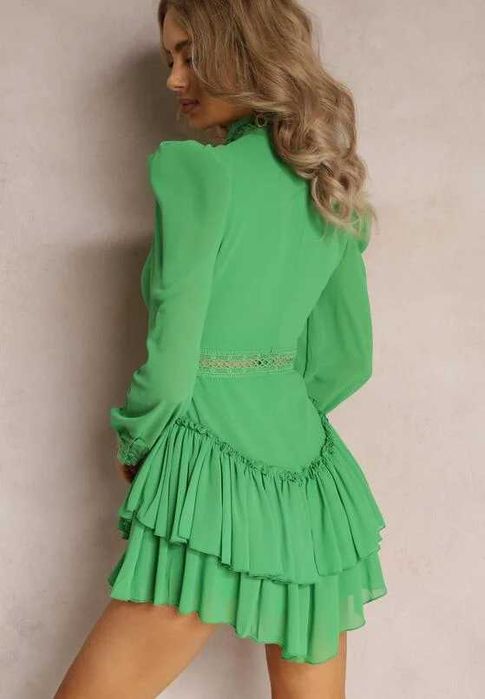 Rochie verde cu volane