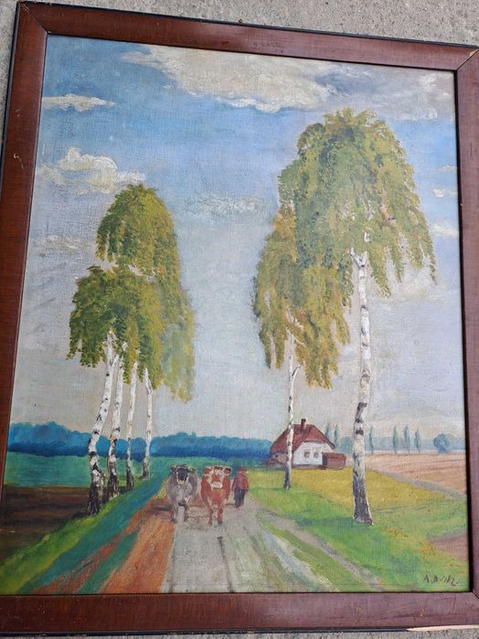 tablou vechi pictura pe pfl 62/74 cm, semnat Alfred Dunz