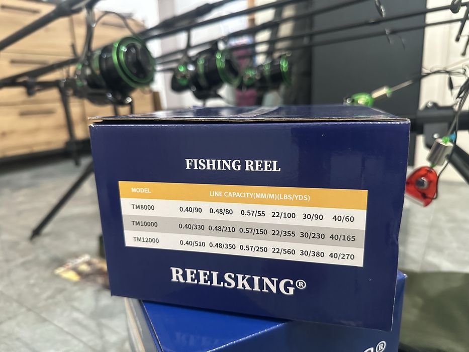 Set pescuit crap complet – 3 lansete FL 3.90m + Reelsking TM10000 + Rod Pod Robinhan 3 posturi