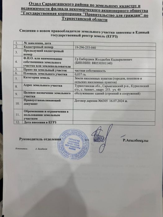 Продается участок Сарыагаш возле Жыбек базар