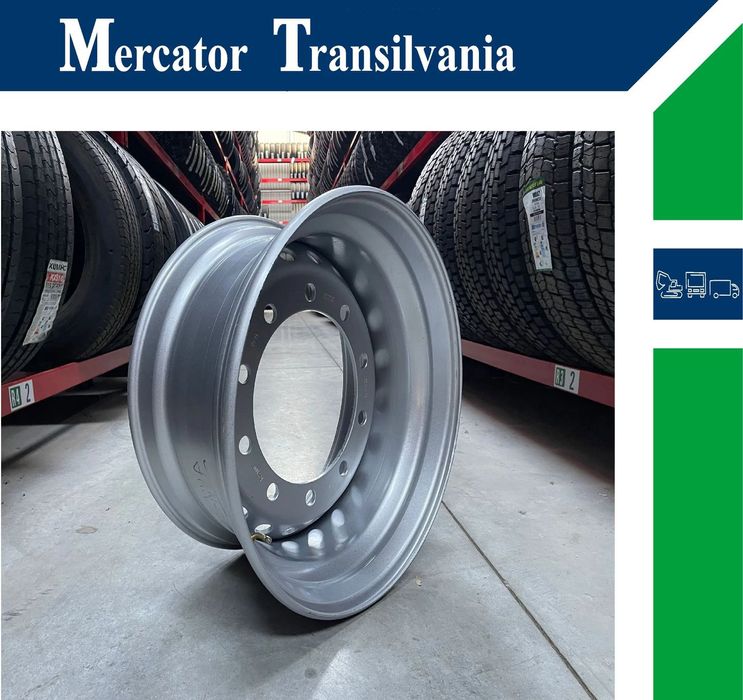 Janta NOUA  Otel 11.75X22.5 Akojant 10 prezoane, 105 mm intre prezoane, fiu 280 mm, flansa interioara Valva exterioara Toate Pozitiile