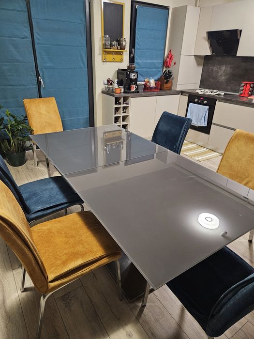 Masa de sticla gri 180x90 cu  mecanism extindere 220x90