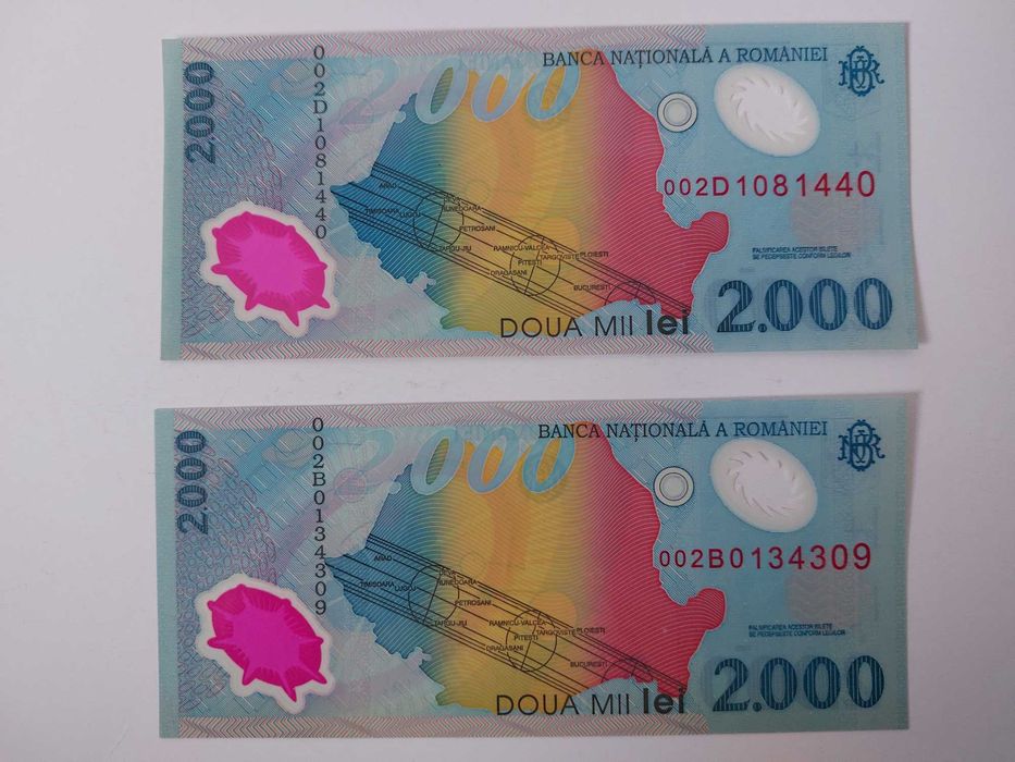 Bancnote seria 002 nefolosite 2000 lei Eclipsa din 1999