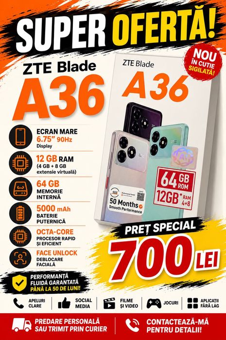 Telefon ZTE Blade A36 Nou, Sigilat