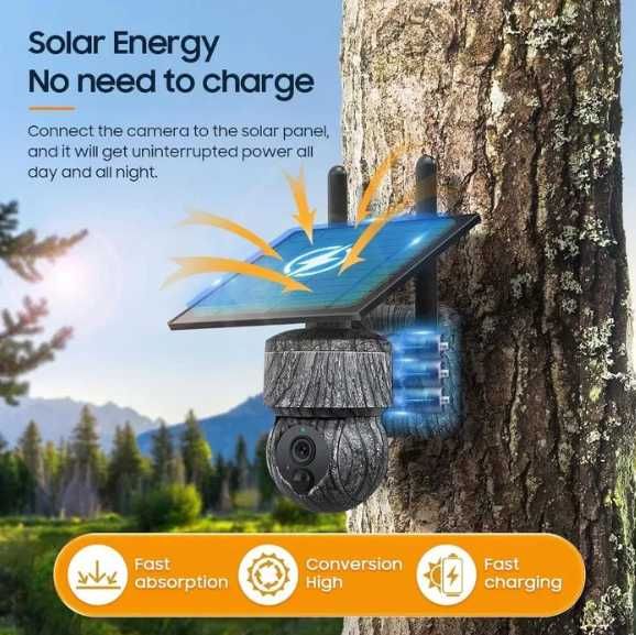8MP Камуфлажна безжична соларна камера 4G SIM със слънчев панел