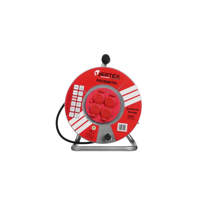 Rola cablu electric prelungitor 25M cadru metalic 3x2.5, Vertex