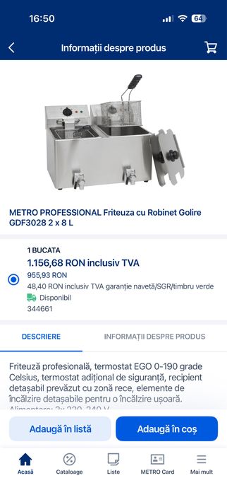 Friteuza dubla metro professional