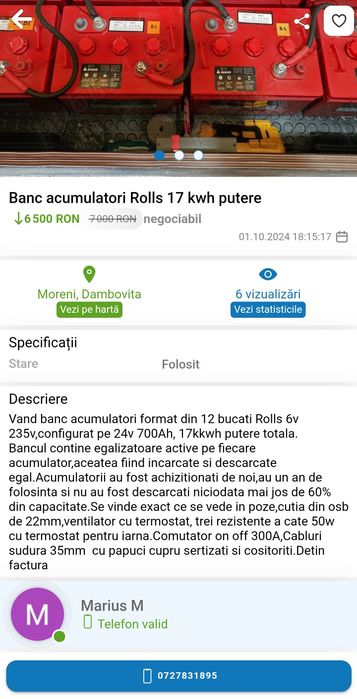 Banc baterii deepcycle 235Ah,6v ,17 kwh Rools