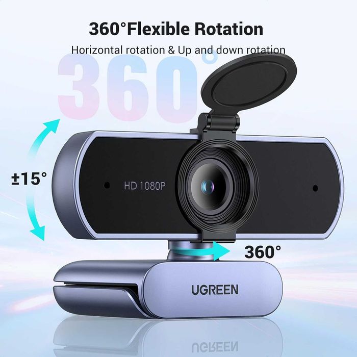 Уеб камера UGREEN CM678,1080P/30fps, 85° зрително поле, 360° ротация
