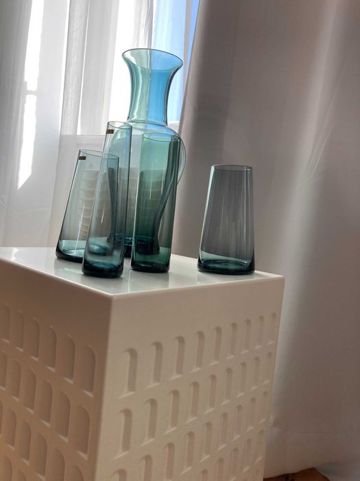 set vaze pt mobilier din sticla cristal turmalin Wilhelm Wagenfeld WMF