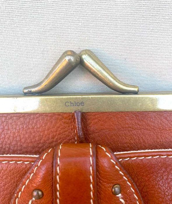 CHLOE Superba Geanta Vintage Clutch Plic Piele Maro Italia