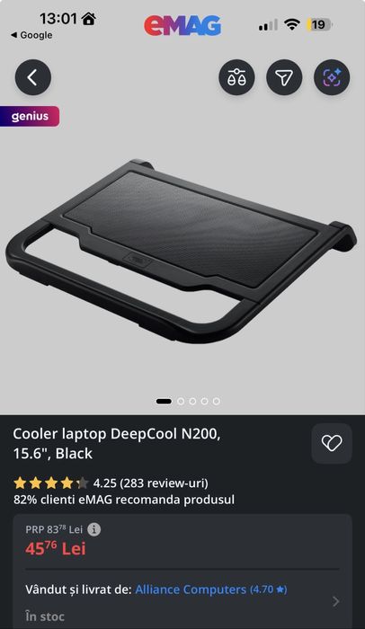 Cooler laptop DeepCool N200, 15.6" negru