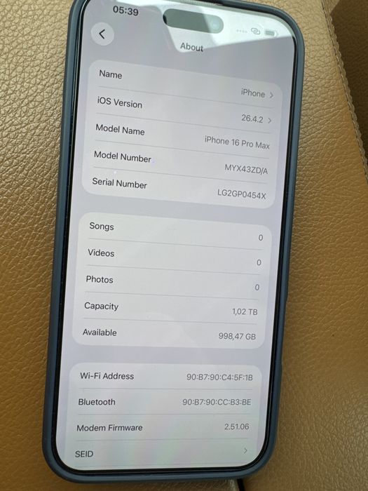 iPhone 16 PRO MAX de 1 TB cu 92% Bateria