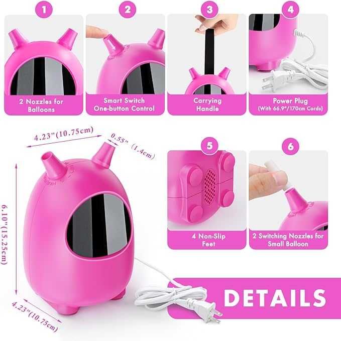 Електрическа помпа за балони HY002опра600W, двоен накрайник, розова