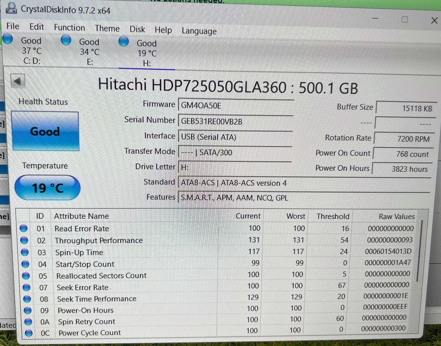 Hard disk Hitachi Deskstar 500GB 7200RPM SATA testat 100%