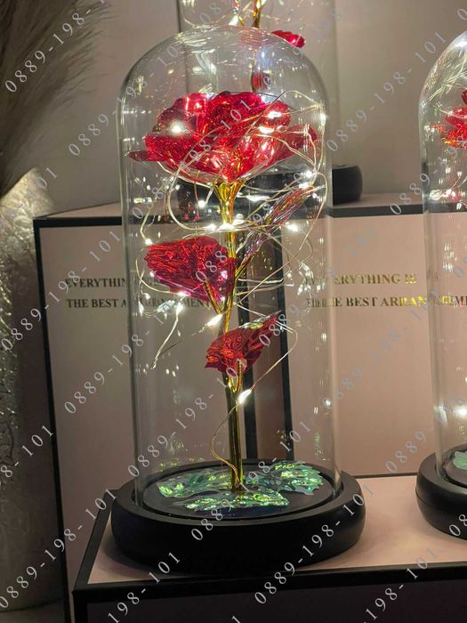 Роза в стъкленица с лед осветление! Подарък за жена,момиче,8 март