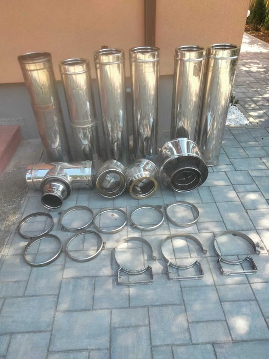 Set complet coș fum inox izolat cu accesorii