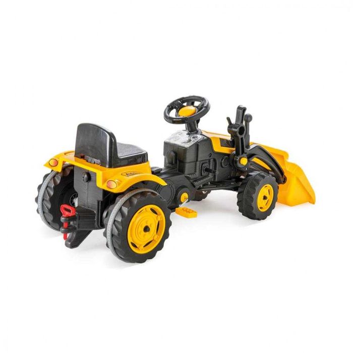 Tractor pentru copii Pilsan Active Yellow, cu pedale si cupa, transmisie pe lant, volan cu claxon, spatar, scaun reglabil, greutate admisa 50 kg