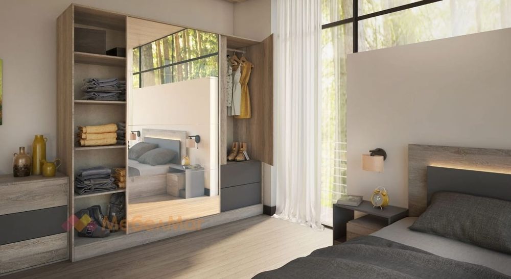 Спален комплект спалня гардероб с огледало скрийн и 2 нощни шкафчета