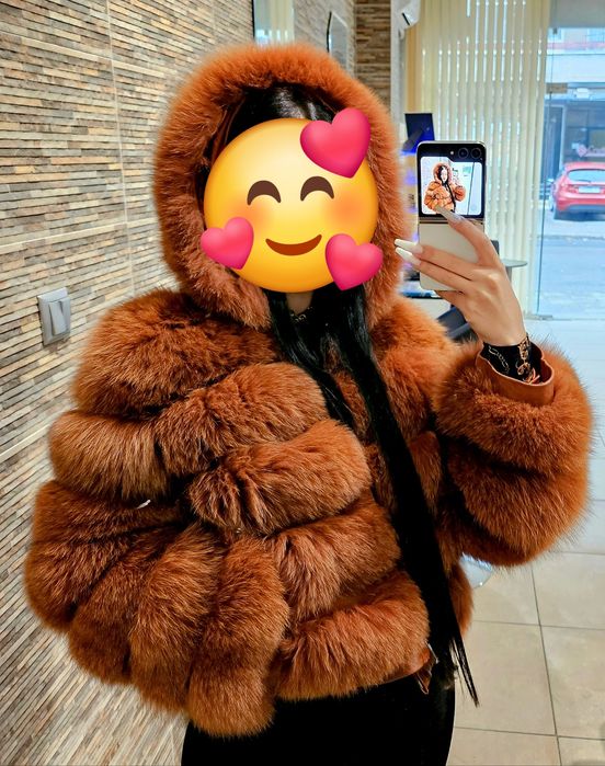 Пухкаво яке от естествен косъм на лисица