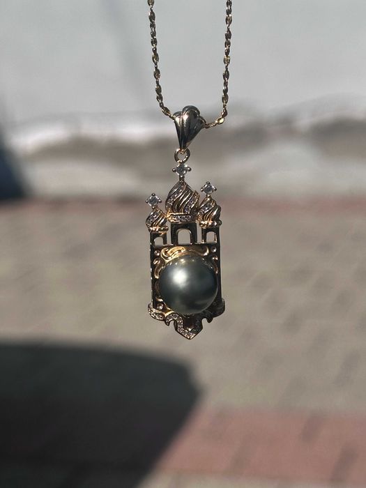 Colier cu perlă neagră Tahitiană, pandantiv vintage + Argint 925