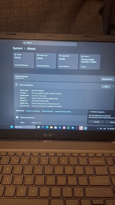 Laptop Acer Aspire 5 A515-57 - i7 Gen 12 16GB RAM SSD 1TE