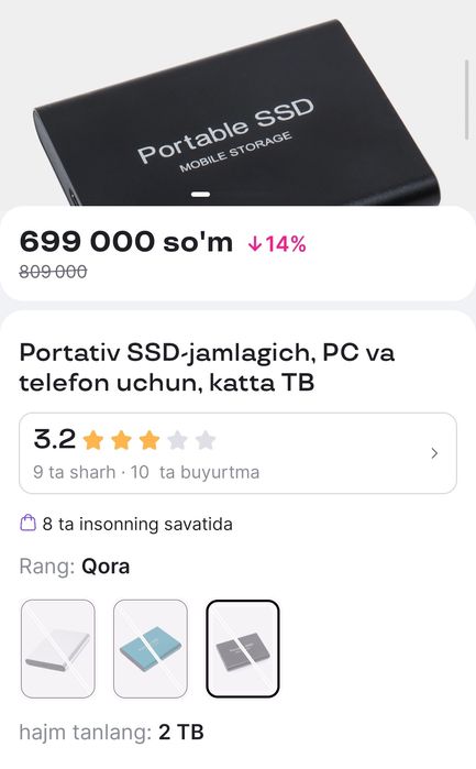 SSD 2 tb   YANGI