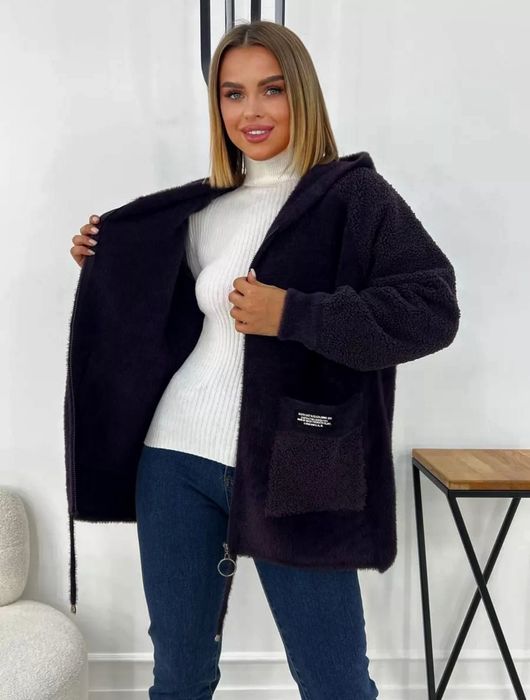 48/54 размер тёплый кардиган Ангора альпака шерпа новый