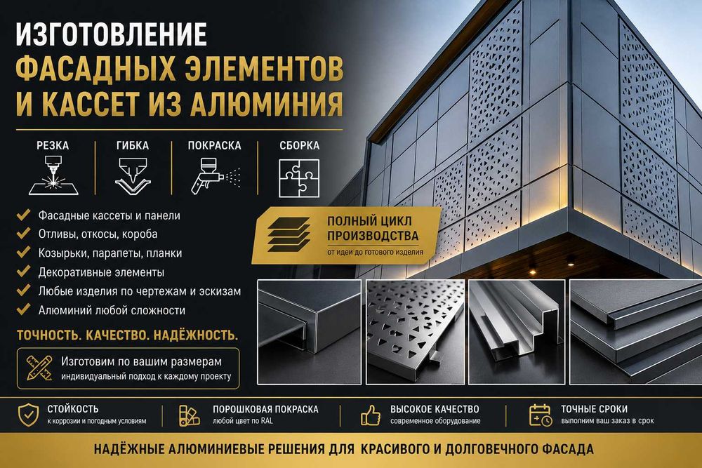 Изготовление фасадных элементов и кассет из алюминия