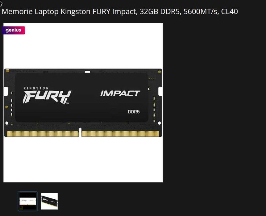 Memorie Laptop Kingston FURY Impact, 32GB DDR5, 5600MHz, CL40