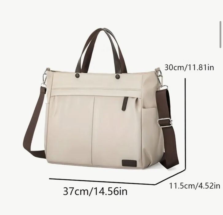 Чисто нова дамска чанта от плат, бежова с кафяво