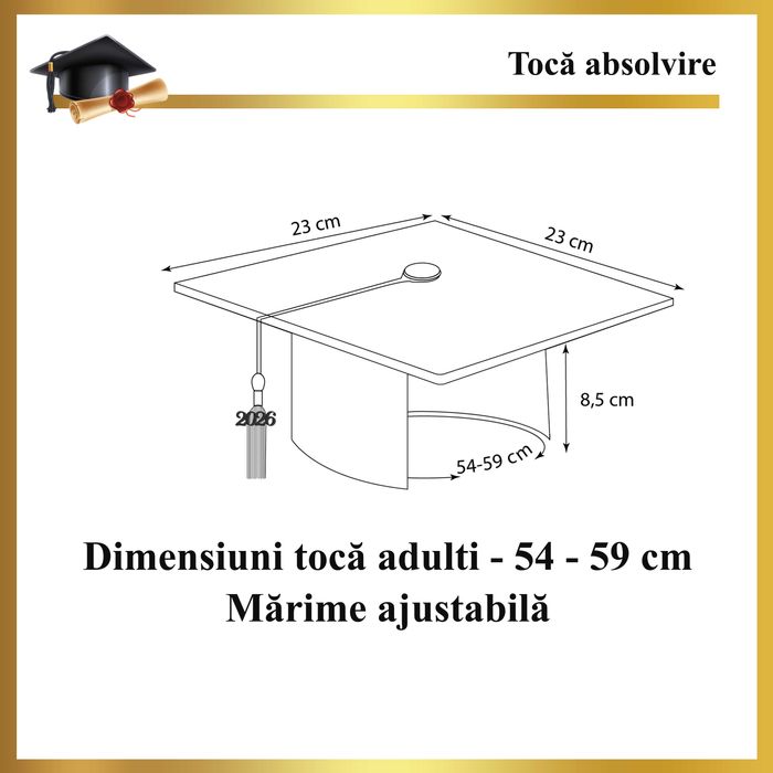 Toca, Esarfa si Cocarda, Set Nepersonalizat, Auriu, Liceu, Facultate