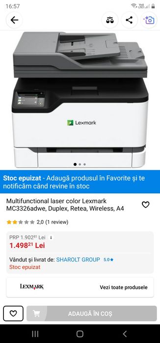 Multifunctional laser color Lexmark MC3326adwe, Duplex, Retea, Wireles