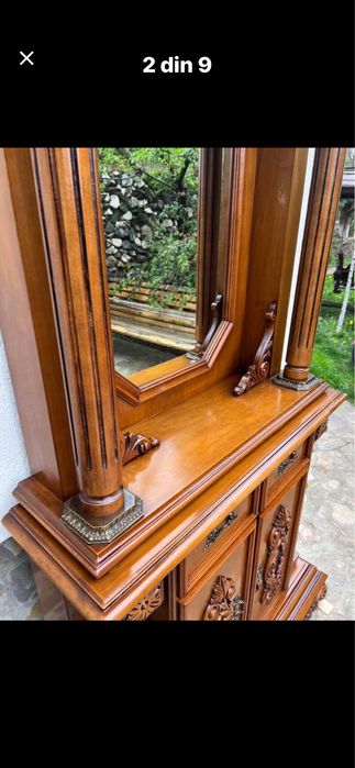 Consola hol dulap cu statuiete cu oglinda lemn sculptat !