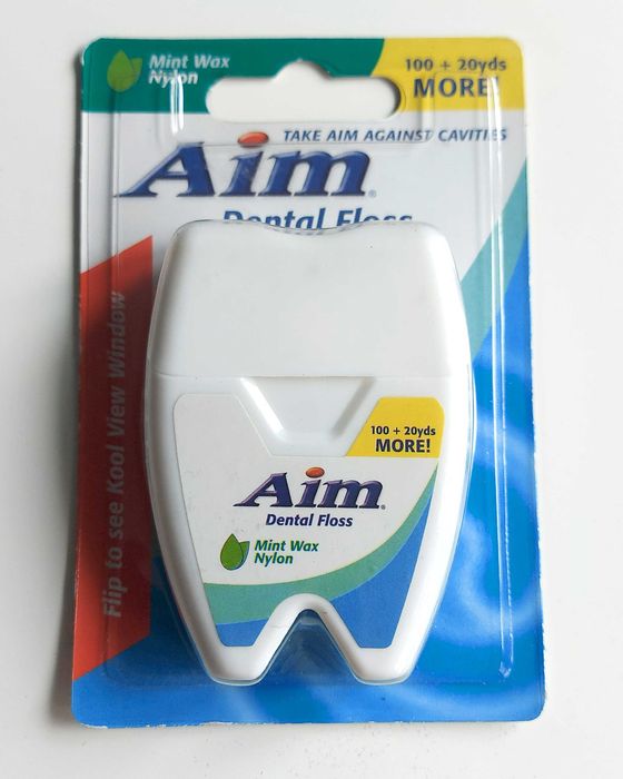 Ață dentară cerată Aim Mint Wax Nylon SUA – Nouă, sigilată (110m)