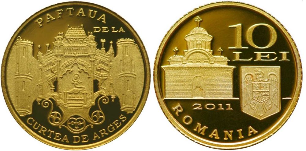 Moneda istoria aurului BNR Paftaua Curtea de Arges gradata NGC PF 70