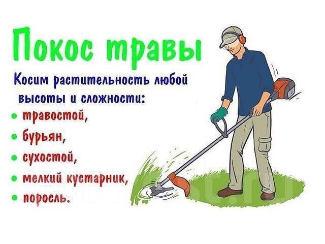 Покос травы бензокосой