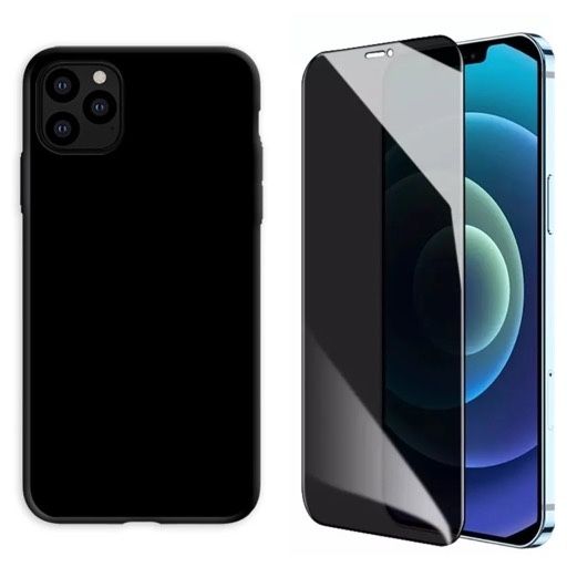 Husa Silicon + Folie Sticla Curbata 6D Privacy Iphone 12/13/14 PRO MAX