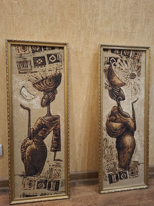 Пара больших панно / гобеленов в африканском стиле — комплект