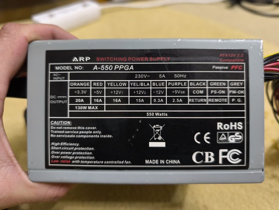 Sursă PC ARP 550W + Cablu alimentare - Testată, funcționează perfect