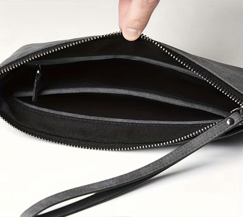 Мъжка чанта/портфейл (алкантара) . Сив/Черен