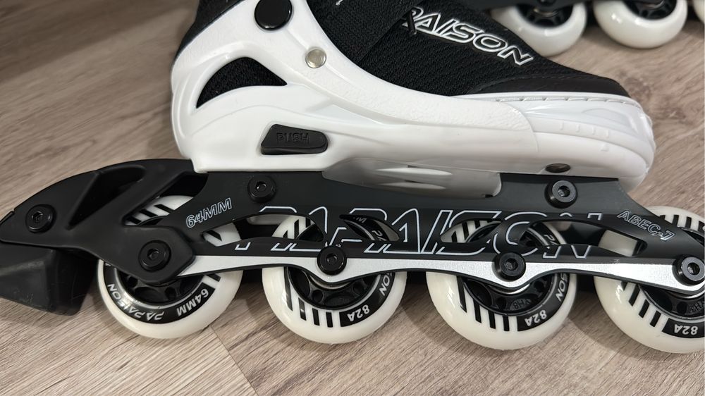 Role reglabile pentru copii si adulti, roti luminoase din silicon, 4 roti in linie, rulmenti ABEC-7, Aluminiu/poliuretan, marimea S 28-32