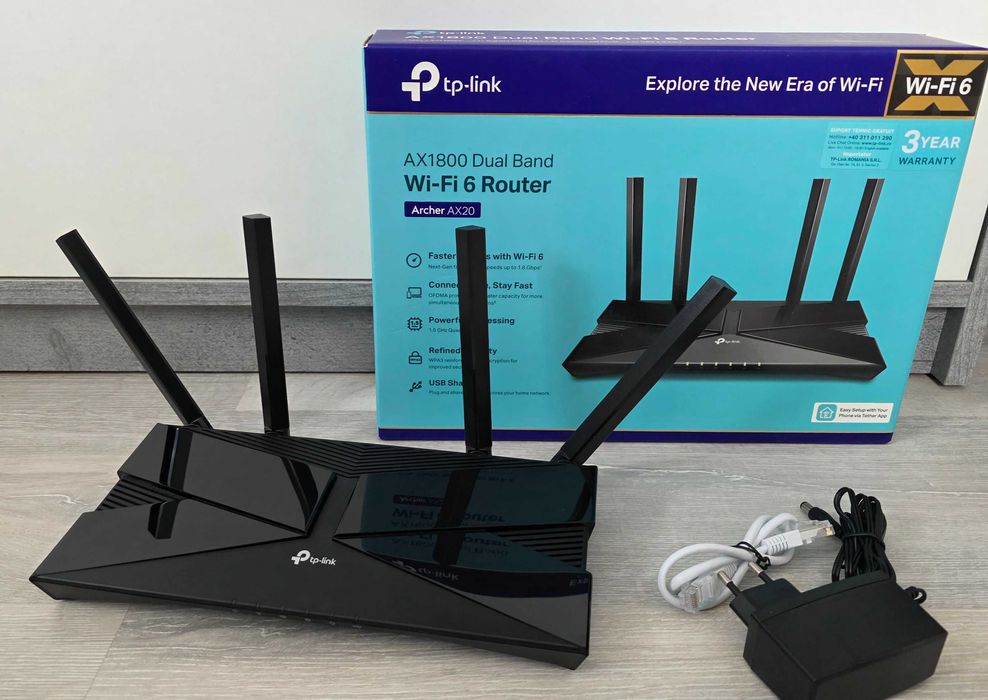 Router WiFi TP-Link Archer AX20 AX1800 WiFi6 dual band 5GHz range extins cu High-Power FEM si USB