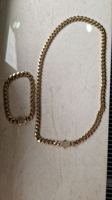 Set lanț ,brătară Cuban Monaco Aur 14 K